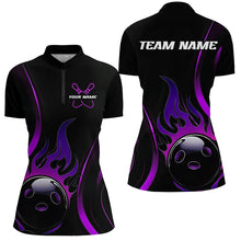 Load image into Gallery viewer, Custom Purple Flame Bowling Polo Shirts For Women, Team Bowling League Shirts IPHW6988