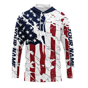 Personalized American Flag Long Sleeve Fishing Shirts Uv Protection, Patriotic Fishing Apparel IPHW6993