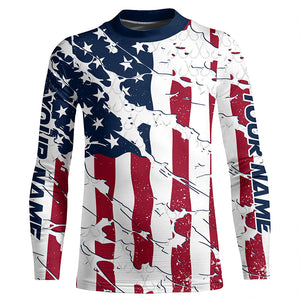 Personalized American Flag Long Sleeve Fishing Shirts Uv Protection, Patriotic Fishing Apparel IPHW6993