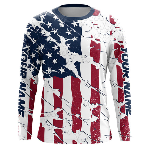 Personalized American Flag Long Sleeve Fishing Shirts Uv Protection, Patriotic Fishing Apparel IPHW6993