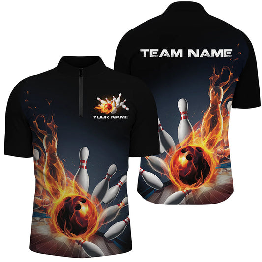 Personalized Flame Bowling Shirts For Men, Bowling League Shirts Bowling Team Uniform IPHW7515