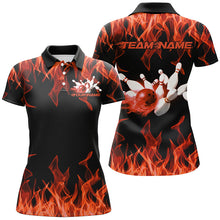 Load image into Gallery viewer, Black And Orange Custom Flame Ladies Bowling Shirts, Bowling Team Shirt Bowling Uniform IPHW7517