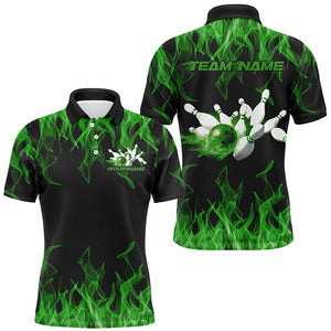 Black And Green Custom Flame Bowling Shirts For Men, Bowling Team Shirt Bowling Uniform Outfit IPHW7519