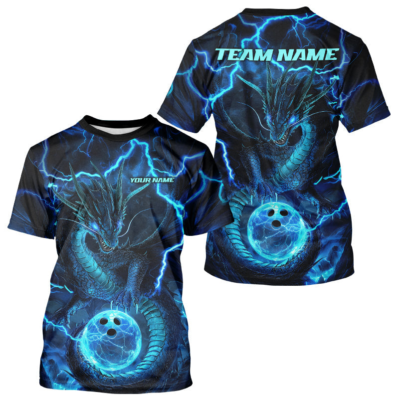 Black And Blue Thunder Lightning Custom Dragon Bowling Men T-Shirts Shirts, Team Jerseys IPHW7522