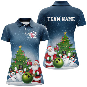 Custom Christmas Ladies Bowling Shirts, Funny Santa Bowling Tournament Shirt Bowler Gift IPHW7977