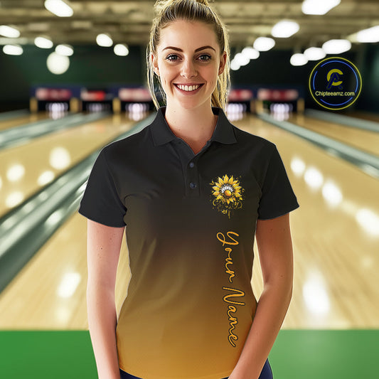 Custom Butterfly Sunflower Bowling Women Polo Shirts, Sunflower Bowling Tournament Shirt IPHW10263