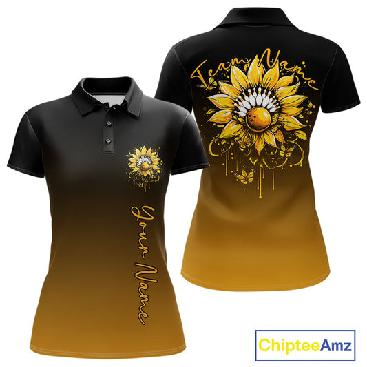 Custom Butterfly Sunflower Bowling Women Polo Shirts, Sunflower Bowling Tournament Shirt IPHW10263