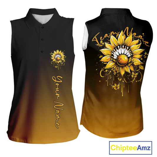 Custom Butterfly Sunflower Bowling Women Sleeveless Polo Shirts, Bowling Tournament Shirt IPHW10263