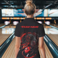 Load image into Gallery viewer, Custom Black And Red Dragon Womens Bowling Polo Shirt, Dragon Bowling Tournament Team Shirt IPHW8418