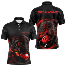 Load image into Gallery viewer, Custom Black And Red Dragon Bowling Polo Shirts For Men, Dragon Bowling Tournament Team Shirt IPHW8418