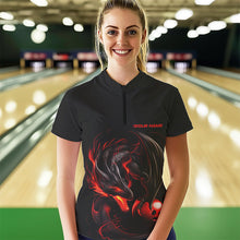 Load image into Gallery viewer, Custom Black And Red Dragon Bowling Womens Quarter-Zip Shirts, Dragon Bowling Team Shirt IPHW8418