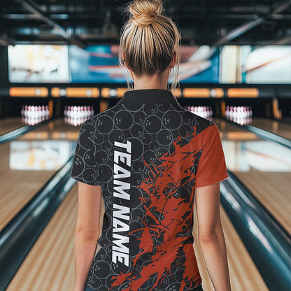 Black And Orange Custom Bowling Tournament Womens Quarter-Zip Shirts, Bowling Team Jerseys IPHW8421
