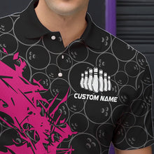 Load image into Gallery viewer, Black And Pink Custom Bowling Tournament Polo Shirts For Men, Bowling Pattern Team Jerseys IPHW8422