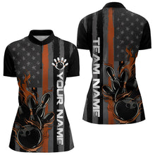 Load image into Gallery viewer, Brown Line American Flag Custom Patriotic US Flame Bowling Womens Quarter-Zip Shirts IPHW8638