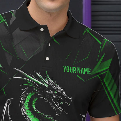 Custom Black And Irish Green Dragon Bowling Polo Shirts For Men, Bowling Team Uniform IPHW8641