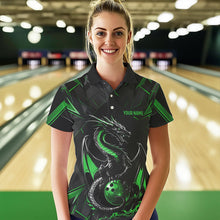 Load image into Gallery viewer, Custom Black And Irish Green Dragon Bowling Polo Shirts For Women, Bowling Team Uniform IPHW8641