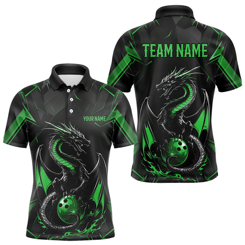 Custom Black And Irish Green Dragon Bowling Polo Shirts For Men, Bowling Team Uniform IPHW8641