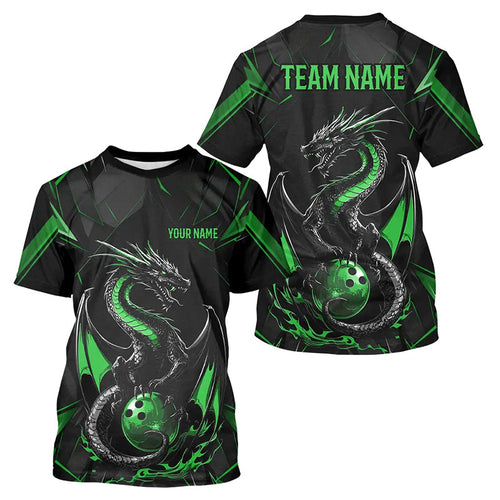 Custom Black And Irish Green Dragon Bowling T-Shirts For Men, Bowling Team Uniform IPHW8641