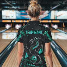 Load image into Gallery viewer, Custom Black And Turquoise Blue Dragon Bowling Womens Quarter-Zip Shirts, Bowling Uniform IPHW8642