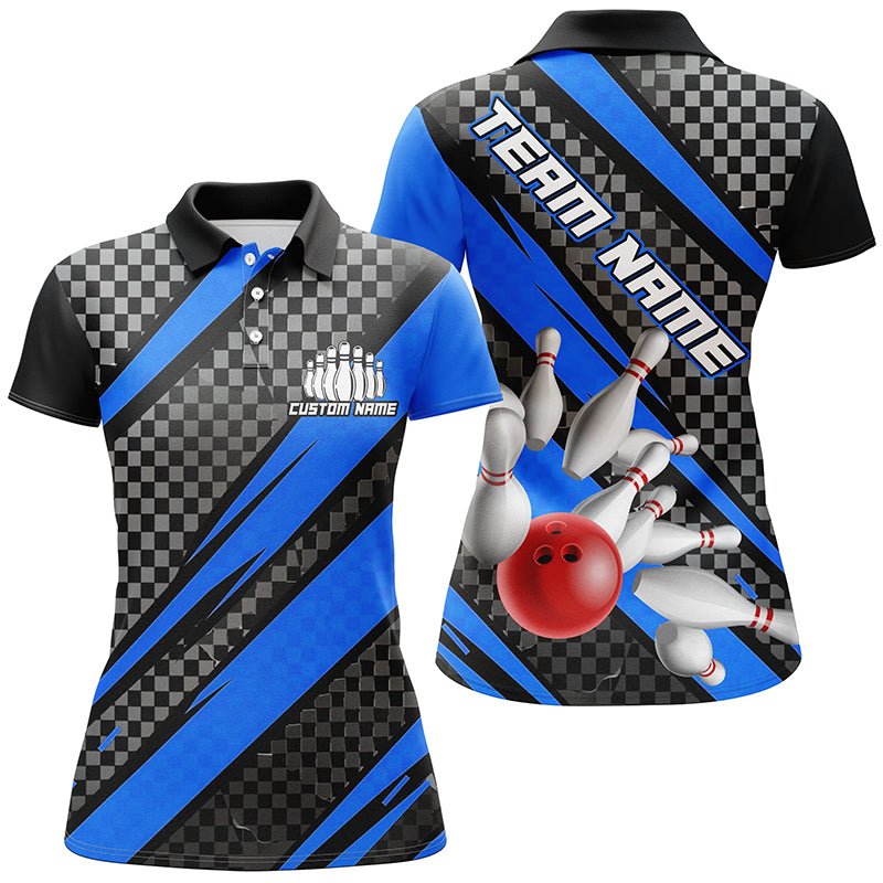 Splatter Pins Custom Bowling Team Shirts For Women, Bowling Tournament Shirt | Blue IPHW6472