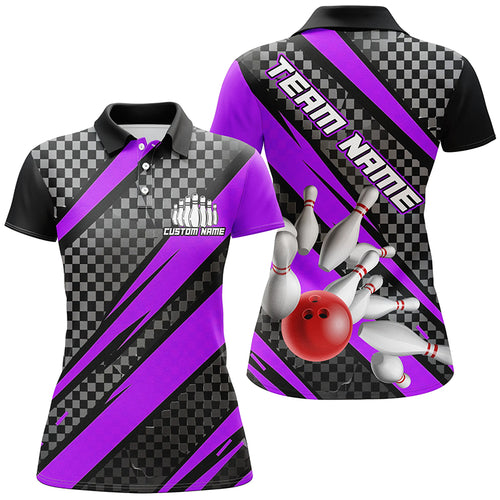 Splatter Pins Custom Bowling Team Shirts For Women, Bowling Tournament Shirt | Purple IPHW6473