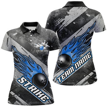 Load image into Gallery viewer, Black And Blue Flame Bowling Ball Custom Team Shirts For Women, Tournament Team Jerseys IPHW6479