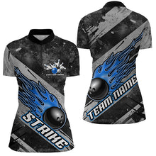 Load image into Gallery viewer, Black And Blue Flame Bowling Ball Custom Team Shirts For Women, Tournament Team Jerseys IPHW6479