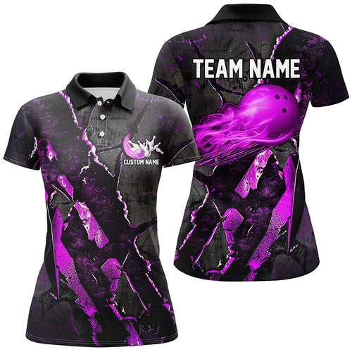 Purple Flame Bowling Ball Customize Bowling Team Shirts, Bowling Tournament Outfits IPHW6481