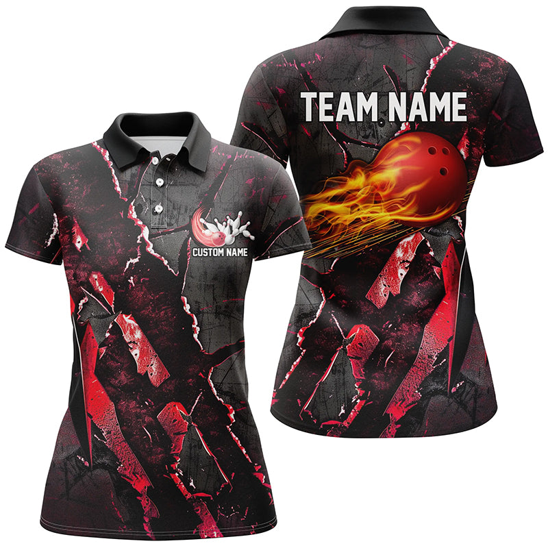 Red Flame Bowling Ball Customize Bowling Team Shirts, Bowling Tournament Outfits IPHW6482