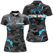 Load image into Gallery viewer, Blue Camo Bowling Pulse Heartbeat Custom Team Shirts For Women, Camouflage Bowler Outfit IPHW6488