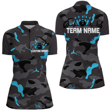 Load image into Gallery viewer, Blue Camo Bowling Pulse Heartbeat Custom Team Shirts For Women, Camouflage Bowler Outfit IPHW6488