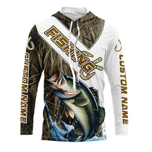 Load image into Gallery viewer, Largemouth Bass Fishing Fish Hook Custom Long Sleeve Shirts, Bass Jerseys Fishing Gifts | Grass Camo IPHW6661