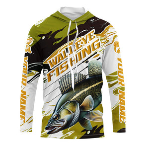 Custom Walleye Fishing Tournament Jerseys, Walleye Long Sleeve Camo Fishing Shirts | Yellow IPHW6821