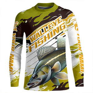 Custom Walleye Fishing Tournament Jerseys, Walleye Long Sleeve Camo Fishing Shirts | Yellow IPHW6821