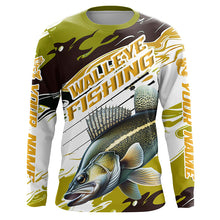 Load image into Gallery viewer, Custom Walleye Fishing Tournament Jerseys, Walleye Long Sleeve Camo Fishing Shirts | Yellow IPHW6821