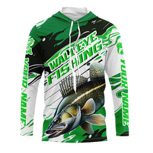 Load image into Gallery viewer, Custom Walleye Fishing Tournament Jerseys, Walleye Long Sleeve Camo Fishing Shirts | Green IPHW6822