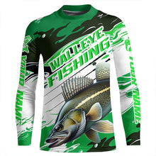 Load image into Gallery viewer, Custom Walleye Fishing Tournament Jerseys, Walleye Long Sleeve Camo Fishing Shirts | Green IPHW6822