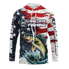 Load image into Gallery viewer, Custom Walleye Fishing American Flag Long Sleeve Fishing Shirts, Patriotic Walleye Fishing Shirts IPHW6823