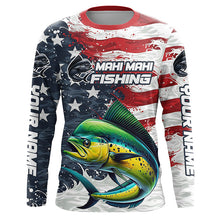 Load image into Gallery viewer, Custom Mahi Mahi Fishing American Flag Long Sleeve Fishing Shirts, Patriotic Mahi Fishing Shirts IPHW6826