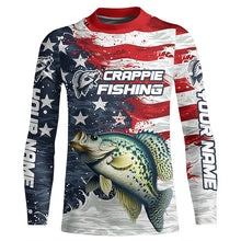 Load image into Gallery viewer, Custom Crappie Fishing American Flag Long Sleeve Fishing Shirts, Patriotic Crappie Fishing Shirts IPHW6827