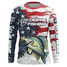 Load image into Gallery viewer, Custom Crappie Fishing American Flag Long Sleeve Fishing Shirts, Patriotic Crappie Fishing Shirts IPHW6827