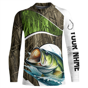 Personalized Largemouth Bass Fishing Camo Long Sleeve Fishing Shirts, Bass Fishing Jerseys IPHW7198