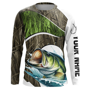 Personalized Largemouth Bass Fishing Camo Long Sleeve Fishing Shirts, Bass Fishing Jerseys IPHW7198