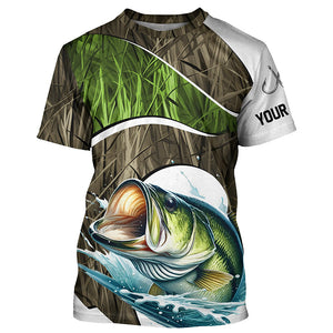 Personalized Largemouth Bass Fishing Camo Long Sleeve Fishing Shirts, Bass Fishing Jerseys IPHW7198