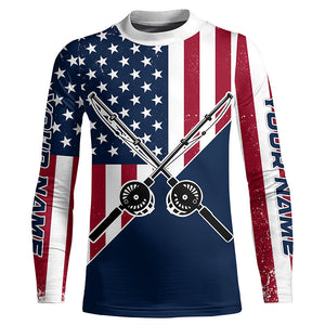 Personalized American Flag Fishing Rods Long Sleeve Fishing Shirts, Patriotic Fishing Shirts IPHW7201