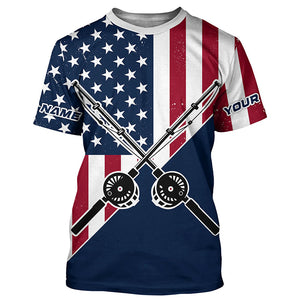 Personalized American Flag Fishing Rods Long Sleeve Fishing Shirts, Patriotic Fishing Shirts IPHW7201