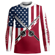 Load image into Gallery viewer, Personalized American Flag Fishing Rods Long Sleeve Fishing Shirts, Patriotic Fishing Shirts IPHW7202