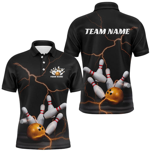 Black And Gold Thunder Lightning Custom Bowling Shirts For Men, Bowling Team Shirt Outfit IPHW7537