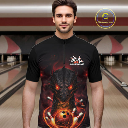 Custom Dragon Bowling Team Men Quarter-Zip Shirt, Dragon Bowling Jersey Bowlers Outfit IPHW10271