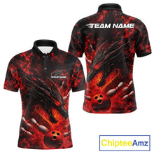 Load image into Gallery viewer, Custom Black And Red Flame Dragon Bowling Men Polo Shirt, Dragon Bowling League Shirt IPHW10277